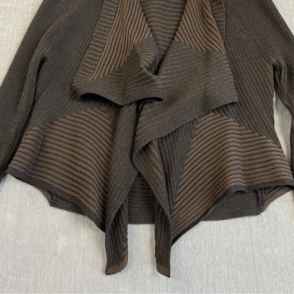 Angel Apparel Wool Blend Open Front Ribbed Asymmetrical Cardigan Sweater - Picture 4 of 9